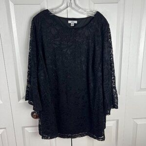 Croft & Barrow Black Lace Floral Pattern Bell Sleeve Tunic Sz 2X